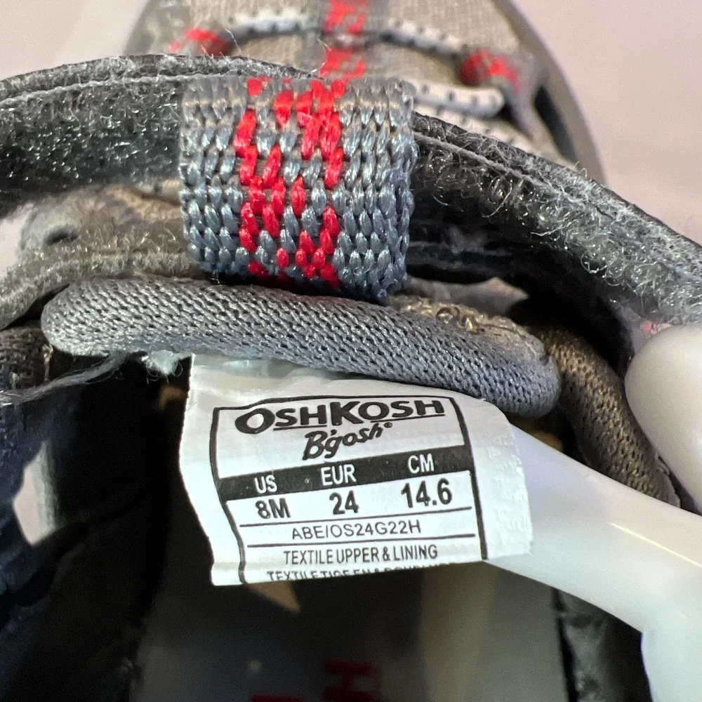 Oshkosh B'Gosh Abe Play Toddler 8 M Strappy Gray Red Textile Closed Toe Sandals